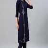 Blue Color Foil Print Straight Kurta - Image 2