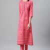 Coral Color Foil Print Flared Kurta
