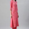 Coral Color Foil Print Flared Kurta - Image 2