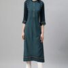 Teal Color Foil Print Straight Kurta