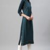 Teal Color Foil Print Straight Kurta - Image 2
