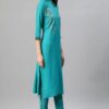 Turquoise Blue Color Foil Print Straight Kurta And Pant Set - Image 2