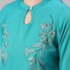 Turquoise Blue Color Foil Print Straight Kurta And Pant Set - Image 4