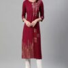Maroon Color Foil Print Straight Kurta