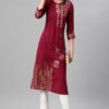 Maroon Color Foil Print Straight Kurta - Image 5
