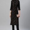 Black Color Foil Print Straight Kurta - Image 5