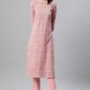 Peach Color Foil Print Straight Kurta