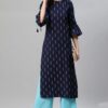 Blue Color Khari Print Straight Kurta And Palazzo Set - Image 5