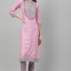 Pink Color Screen Print Straight Kurta