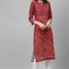 Red Color Screen Print Straight Kurta