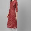 Red Color Screen Print Straight Kurta - Image 2