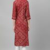 Red Color Screen Print Straight Kurta - Image 3