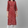 Red Color Screen Print Straight Kurta - Image 5