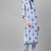Blue Color Screen Print Straight Kurta