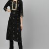Black Color Foil Print Straight Kurta And Pant Set