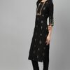 Black Color Foil Print Straight Kurta And Pant Set - Image 2