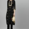 Black Color Foil Print Straight Kurta And Pant Set - Image 5