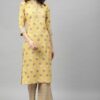 Yellow Color Screen Print Straight Kurta