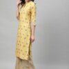 Yellow Color Screen Print Straight Kurta - Image 2