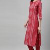 Red Color Screen Print Straight Kurta And Pant Set - Image 2