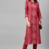 Red Color Screen Print Straight Kurta And Pant Set - Image 5