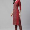 Maroon Color Digital Printed Straight Kurta And Pant Set - Image 2