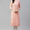 Peach Color Foil Printed Straight Kurta