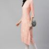Peach Color Foil Printed Straight Kurta - Image 5