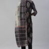 Black Color Digital Printed Straight Kurta,Pant And Dupatta Set - Image 3