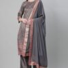 Grey Color Foil Print Straight Kurta Plazzo And Dupatta Set