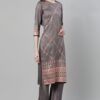 Grey Color Foil Print Straight Kurta Plazzo And Dupatta Set - Image 2