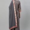 Grey Color Foil Print Straight Kurta Plazzo And Dupatta Set - Image 3