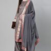Grey Color Foil Print Straight Kurta Plazzo And Dupatta Set - Image 5