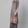 Grey Color Foil Print Straight Kurta Plazzo And Dupatta Set - Image 7