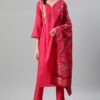 Pink Color Foil Print Straight Kurta,Pant And Dupatta Set