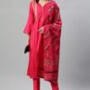 Pink Color Foil Print Straight Kurta,Pant And Dupatta Set - Image 5