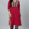 Dark Pink Colour Foil Print Straight Crepe Kurta With Pant