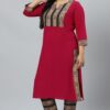 Dark Pink Colour Foil Print Straight Crepe Kurta With Pant - Image 2