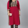 Dark Pink Colour Foil Print Straight Crepe Kurta With Pant - Image 5