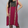 Dark Pink Colour Foil Print Straight Crepe Kurta With Pant