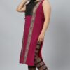 Dark Pink Colour Foil Print Straight Crepe Kurta With Pant - Image 2
