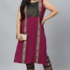 Dark Pink Colour Foil Print Straight Crepe Kurta With Pant - Image 5