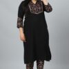 Black Crepe Foil Printed Straight Kurta With Pant Set
