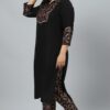 Black Crepe Foil Printed Straight Kurta With Pant Set - Image 2