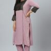Light Purple Crepe Foil Printed Straight Kurta With Pant Set - Image 2