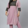 Light Purple Crepe Foil Printed Straight Kurta With Pant Set - Image 5