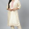 Cream Colour Solid Straight Polysilk Kurta With Pant