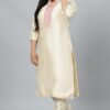 Cream Colour Solid Straight Polysilk Kurta With Pant - Image 2