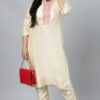 Cream Colour Solid Straight Polysilk Kurta With Pant - Image 4