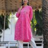 Pink Cotton katha Kurti Set with Pant - Plus Sizes
